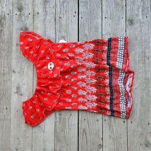 NWT Red White & Blue Paisley Floral Flounce Off The Shoulder Ruffle Small Top